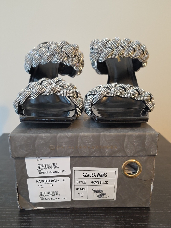 Azalea Wang Shoes - Azalea Wang Grace Black Braided Crystal Heeled Slides, 4.5"